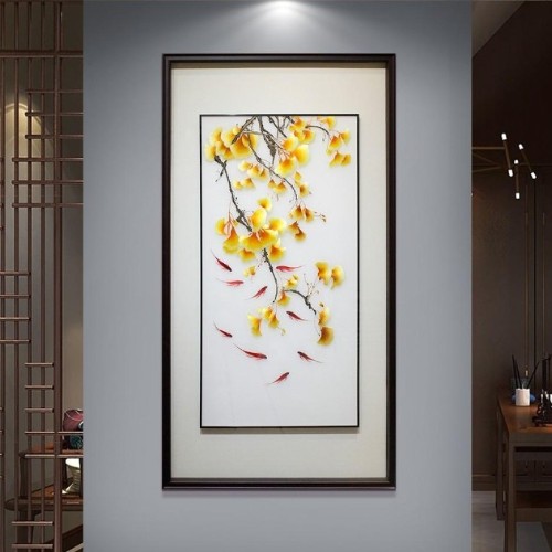 高级感入户玄关挂画怎么选-新中式别墅玄关汴绣装饰画刺绣挂画推荐