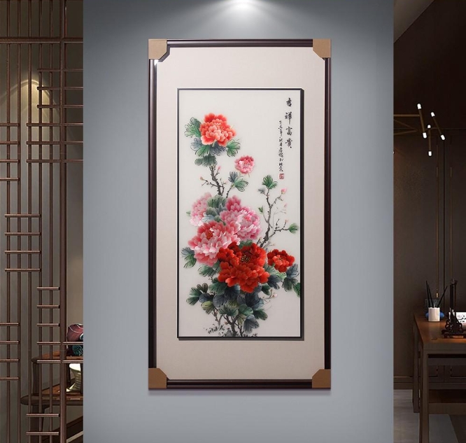 玄关装饰画——手工刺绣《吉祥富贵》