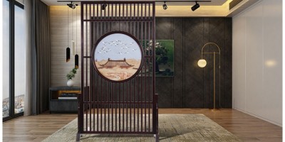 客厅进门玄关屏风，手工刺绣《瑞鹤图》实木屏风