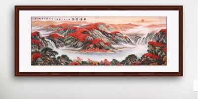 客厅装饰画手工刺绣鸿运当头山水画