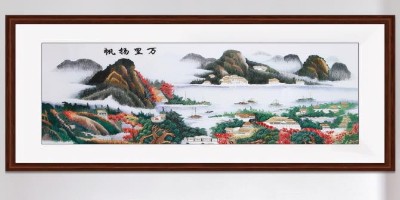 客厅装饰画手工刺绣万里扬帆山水画