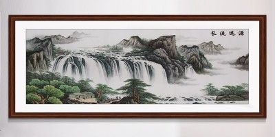 手工刺绣客厅装饰画源远流长山水画