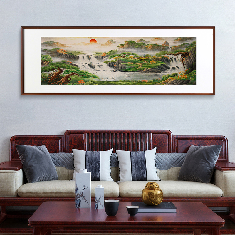 客厅装饰画——手工刺绣山水画《聚宝盆》