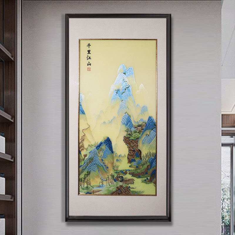 一涵汴绣玄关装饰画——手工刺绣山水画《千里江山图》