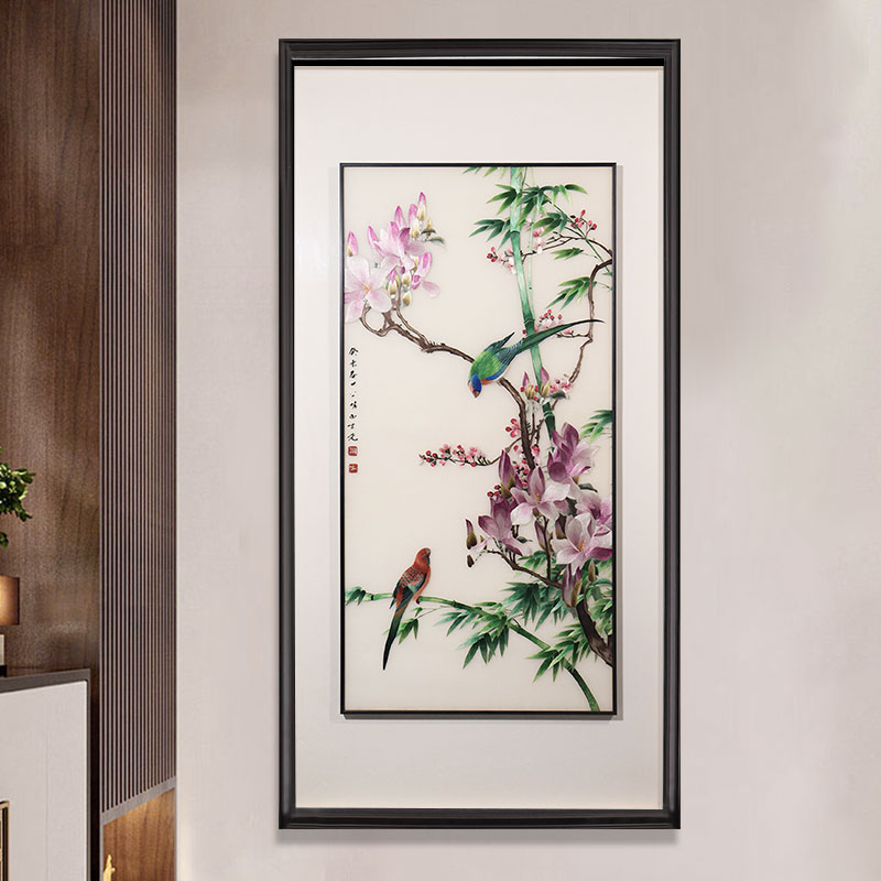 一涵汴绣玄关装饰画——手工刺绣花鸟画《玉兰翠竹》