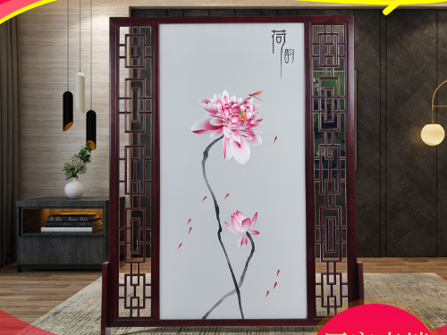 新中式家用屏风 双面绣屏风荷韵