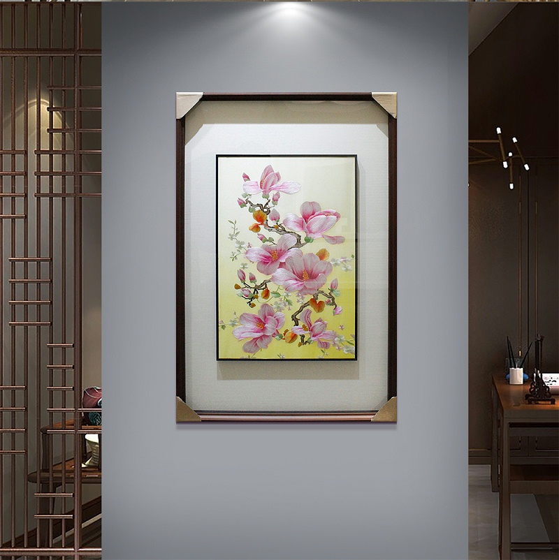 玄关装饰画——手工刺绣玉兰图《玉堂富贵》