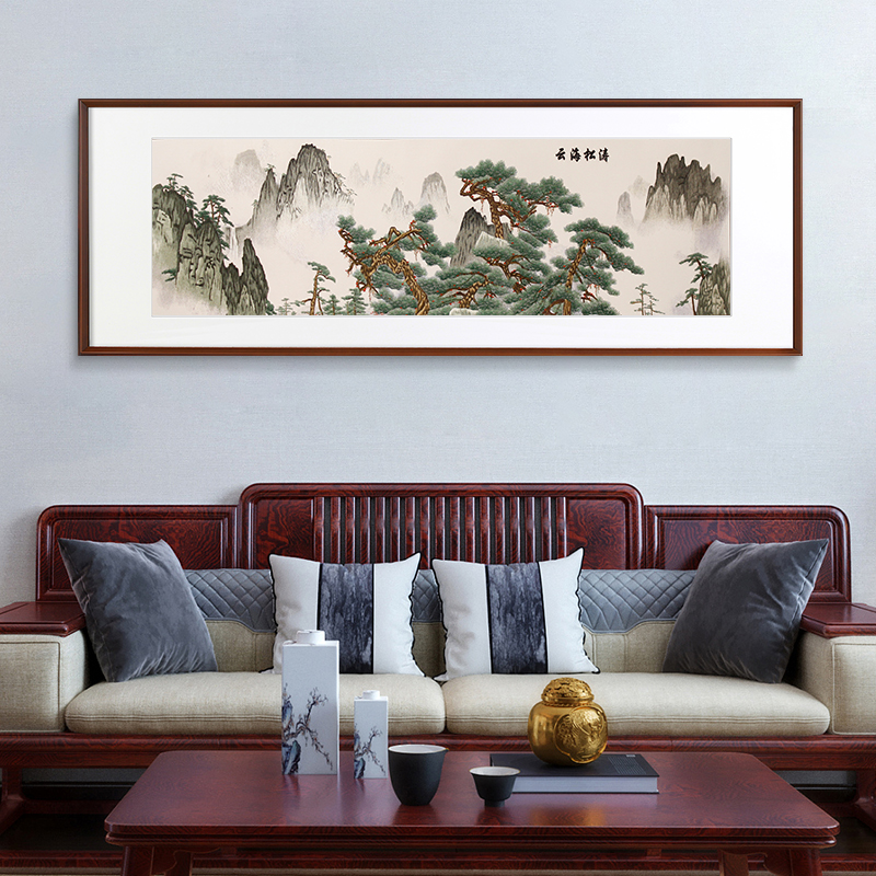 客厅装饰画——手工刺绣山水画《云海松涛》