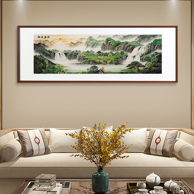 客厅装饰画——手工刺绣山水画《旭日东升》