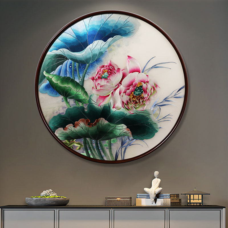大别墅玄关墙挂什么装饰画好-挑高别墅玄关画推荐手工刺绣装饰画