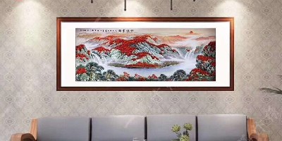 领导办公室装饰画 刺绣山水画大气稳重