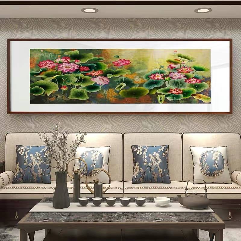 手工刺绣客厅装饰画——手工刺绣装饰画荷花图 
