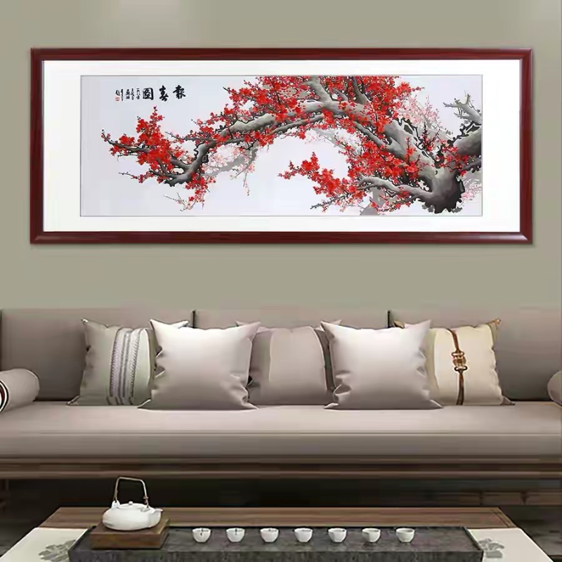 手工刺绣客厅装饰画——手工刺绣装饰画梅花图 