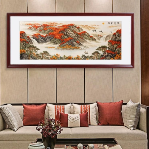 客厅沙发背景墙装饰画挂什么旺家？力荐这3款寓意好的刺绣山水画