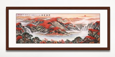 手工刺绣汴绣装饰画山水画鸿运当头客厅画