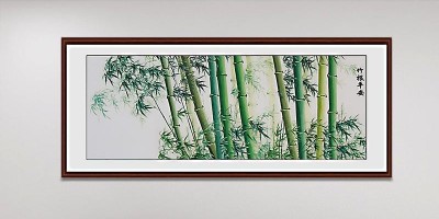 手工刺绣客厅装饰画竹报平安