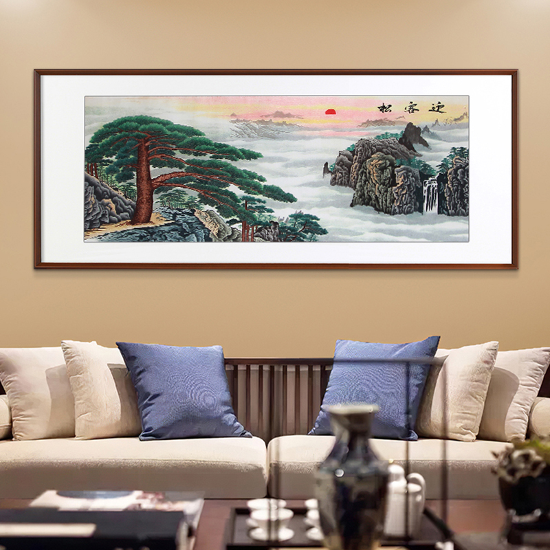 一涵汴绣客厅装饰画——手工刺绣山水画《迎客松》