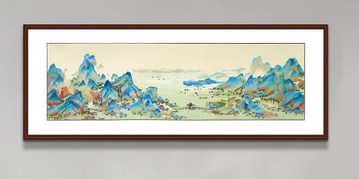 新中式客厅沙发背景墙装饰画千里江山图