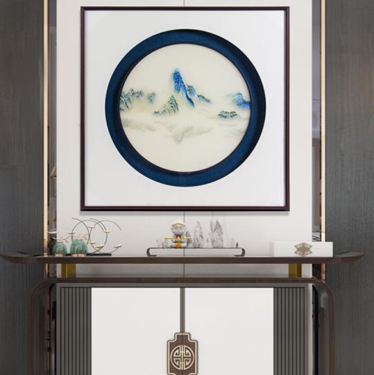 玄关装饰画——手工刺绣山水画浅色千里江山图