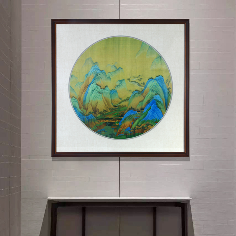 玄关装饰画——手工刺绣山水画青绿千里江山图
