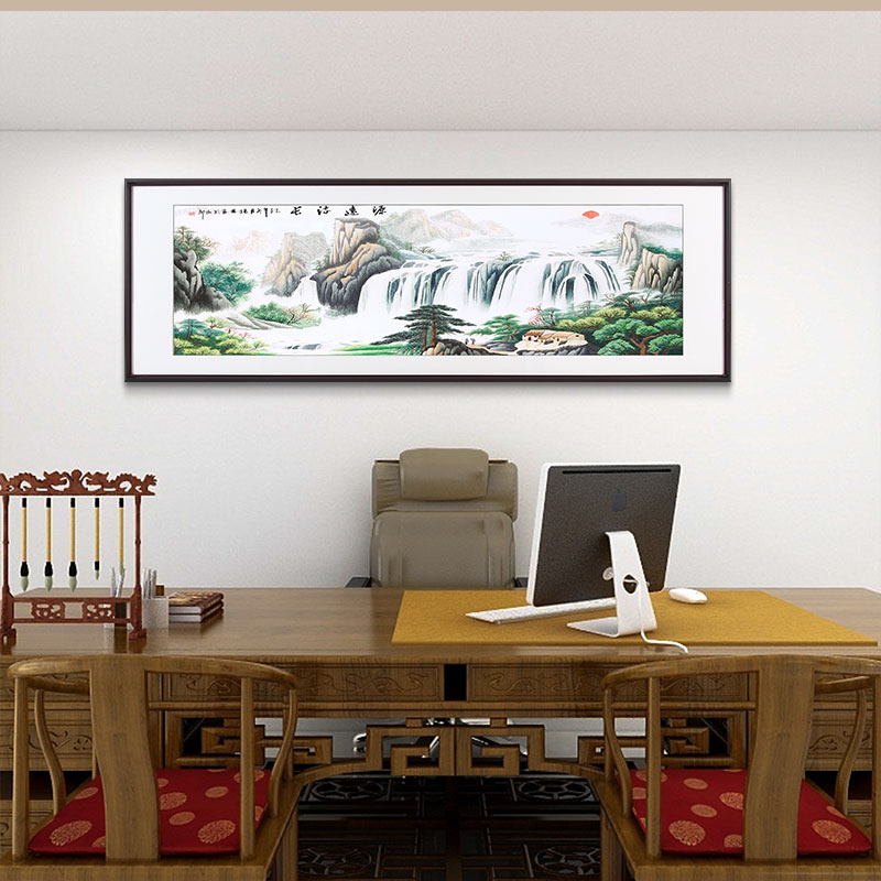手工刺绣办公室装饰画源远流长山水画