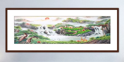 手工刺绣客厅装饰画聚宝盆山水画