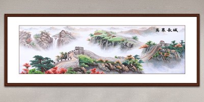 手工刺绣客厅装饰画万里长城山水画