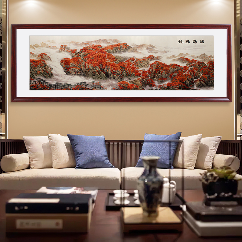 客厅装饰画——手工刺绣山水画《沧海腾龙》