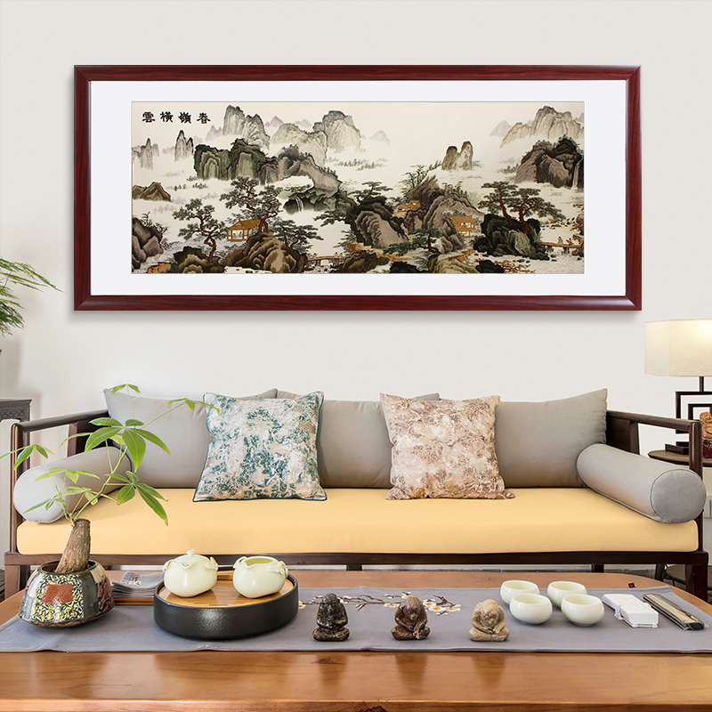 客厅装饰画——手工刺绣山水画《春岭横云》