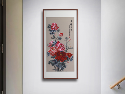 餐厅走廊装饰画 刺绣吉祥富贵牡丹图