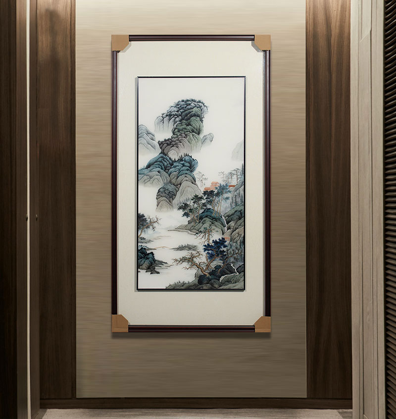 一涵汴绣玄关装饰画——手工刺绣山水画《春山溪水》