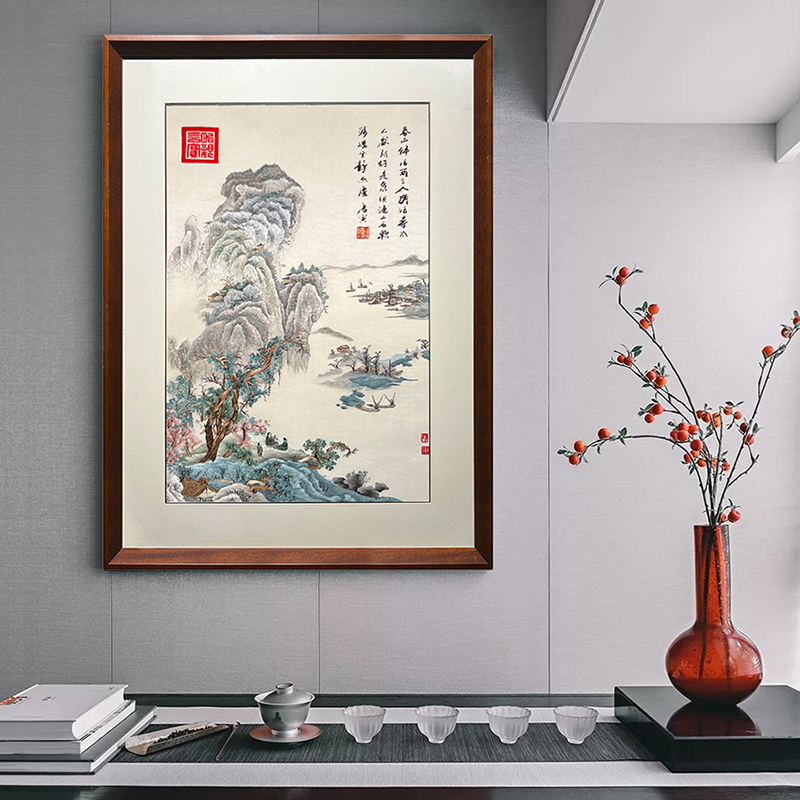 玄关装饰画——手工刺绣装饰画春山伴侣图