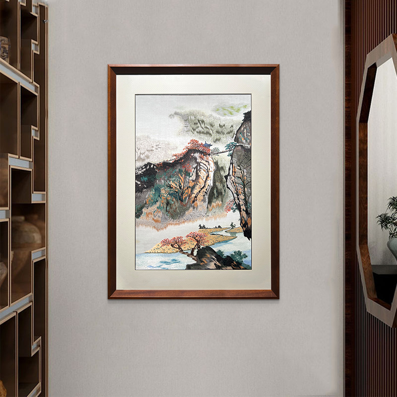 玄关装饰画——手工刺绣装饰画锦绣山河图