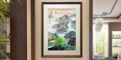 手工刺绣玄关装饰画源远流长山水画