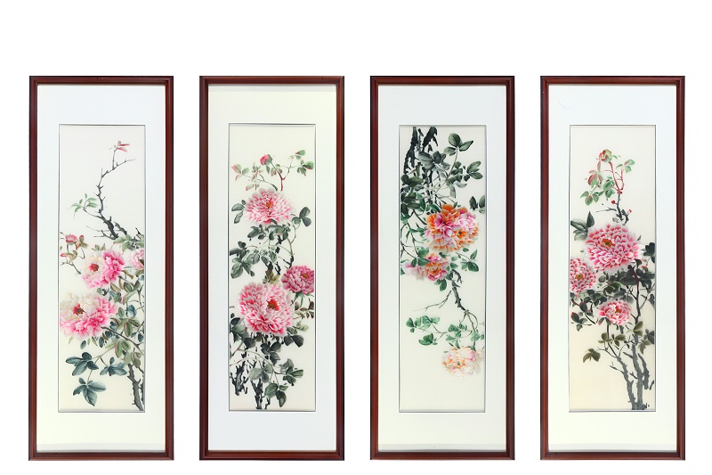 客厅沙发背景墙挂画-手工刺绣装饰画牡丹图