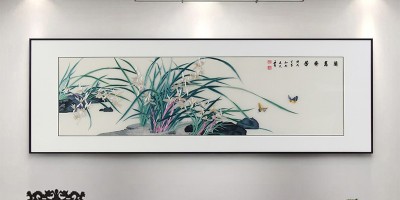 手工刺绣装饰画床头挂画兰花画