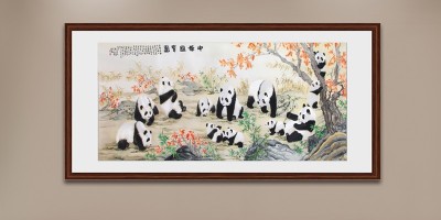 手工刺绣客厅装饰画熊猫图