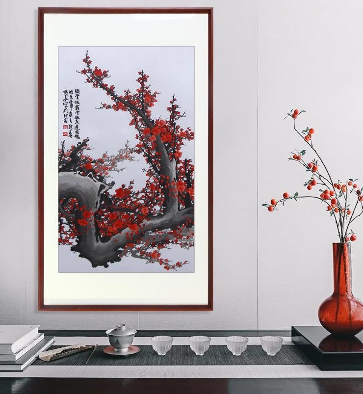 酒店玄关装饰画——手工刺绣装饰画《梅》