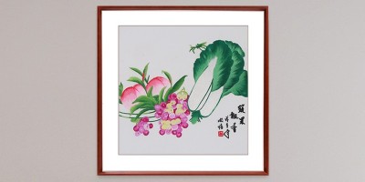 手工刺绣餐厅装饰画果蔬画