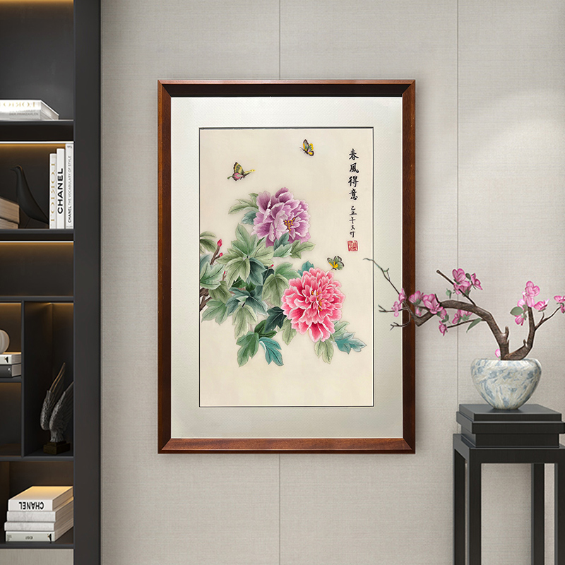 玄关装饰画——手工刺绣牡丹图《春风得意》